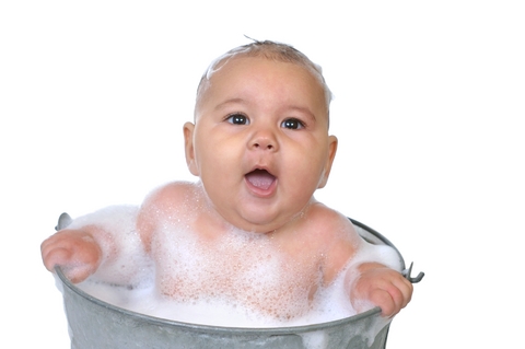 Baby in sitting bath