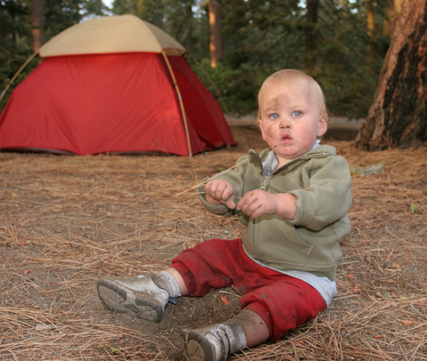 Baby Camping near tent